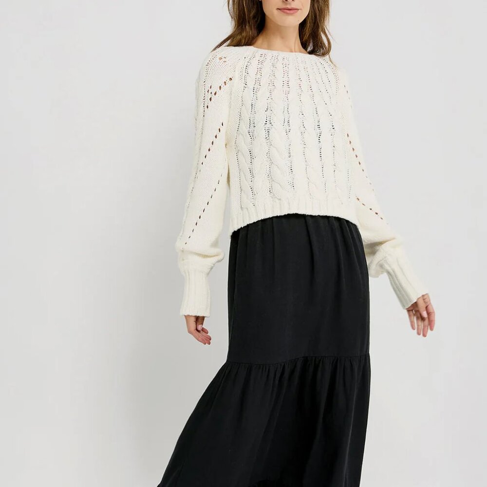 new Free People Sandre Slouchy Cable Knit Sweater Ivory 257 4S2 - Picture 4 of 8